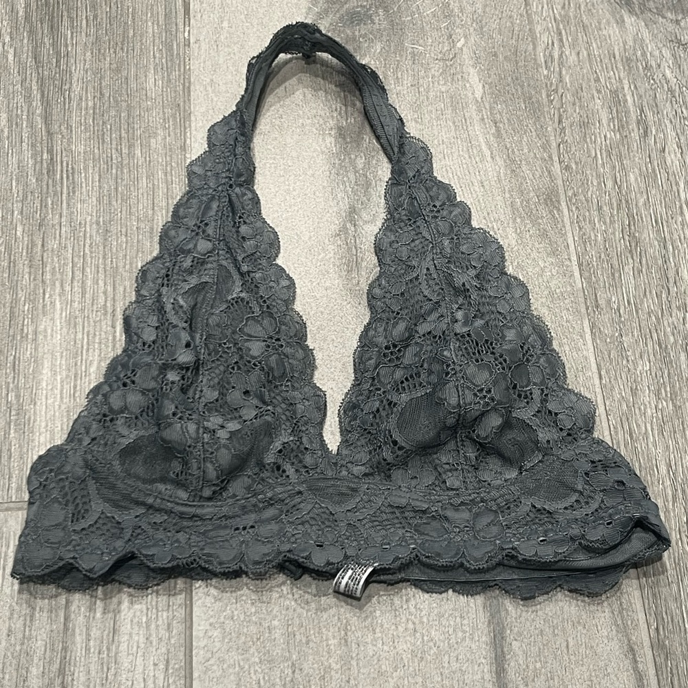 Intimately by Free People dark gray lace halter bralette- XS